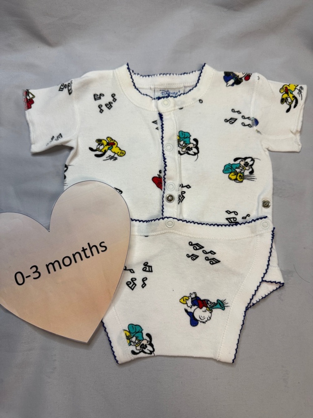 Disney Vintage White Baby One-Piece with Multicolor Character Prints